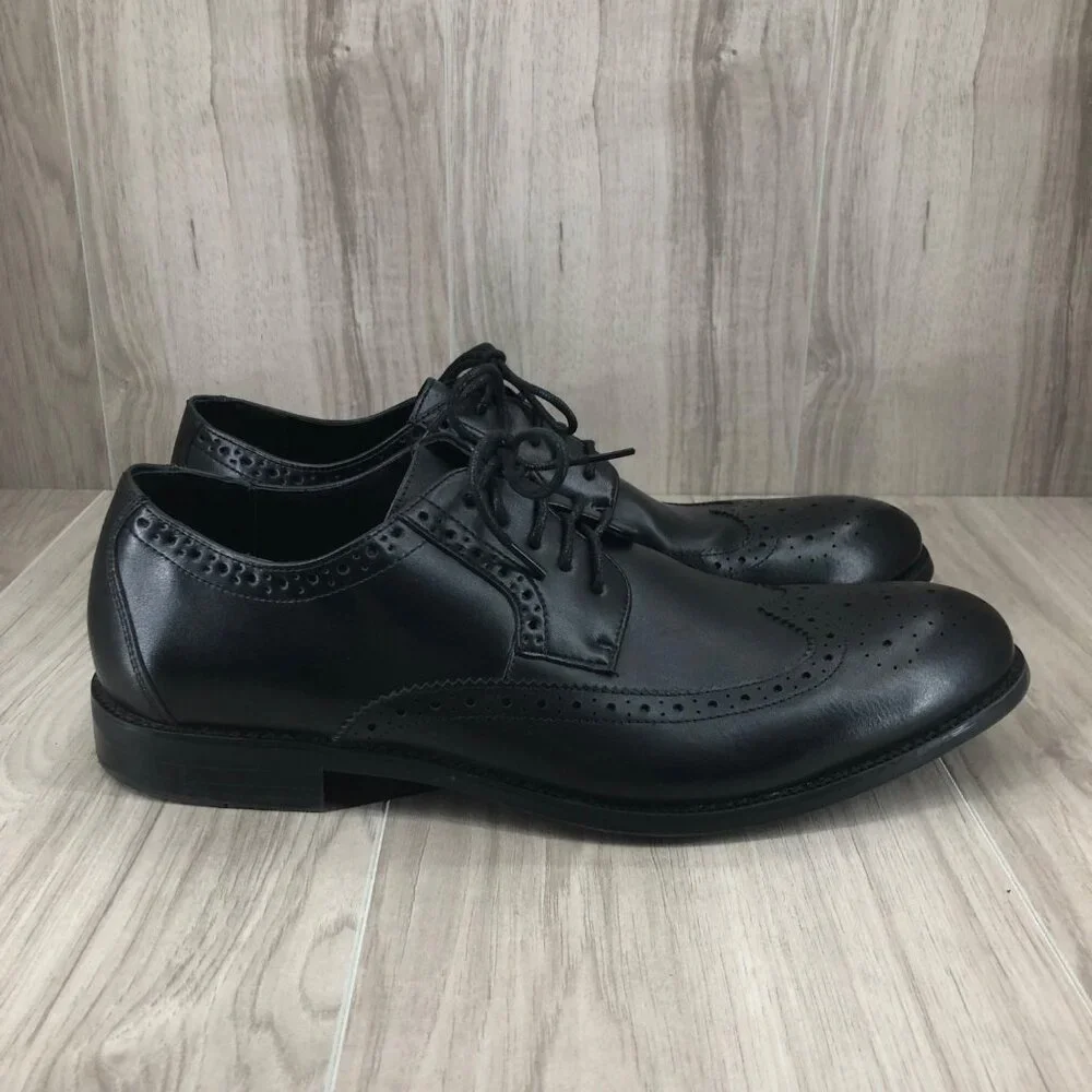 Stacy Adams Shoes Mens 11.5M Black Leather Wingtip Lace Up Derby Oxfords